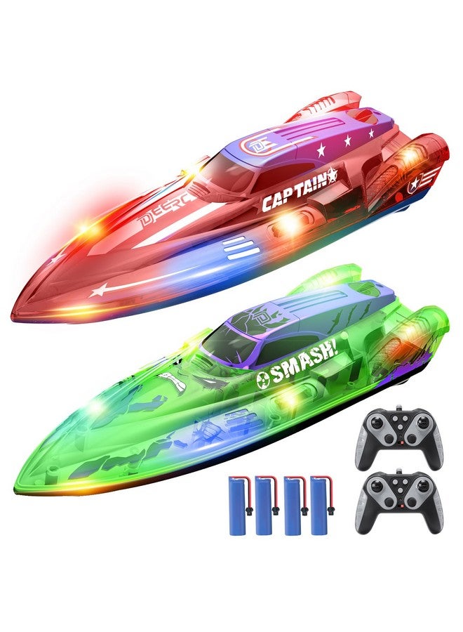 DEERC 2 Pack 13 inch Remote Control Boat for Kids, 4 Batteries, 2.4Ghz RC Racing Boat with LED Lights for Pools and Lakes, Summer Water Toy Gift for Boys 8-12 - Image 1