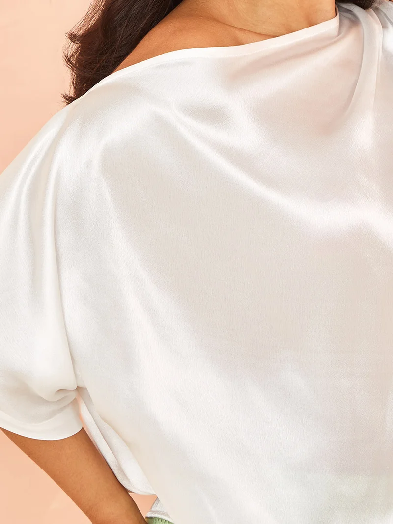 Styli Asymmetric Neck Satin Blouse