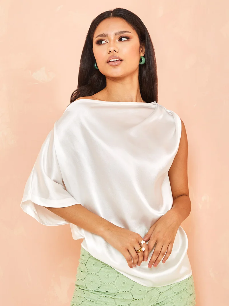 Styli Asymmetric Neck Satin Blouse