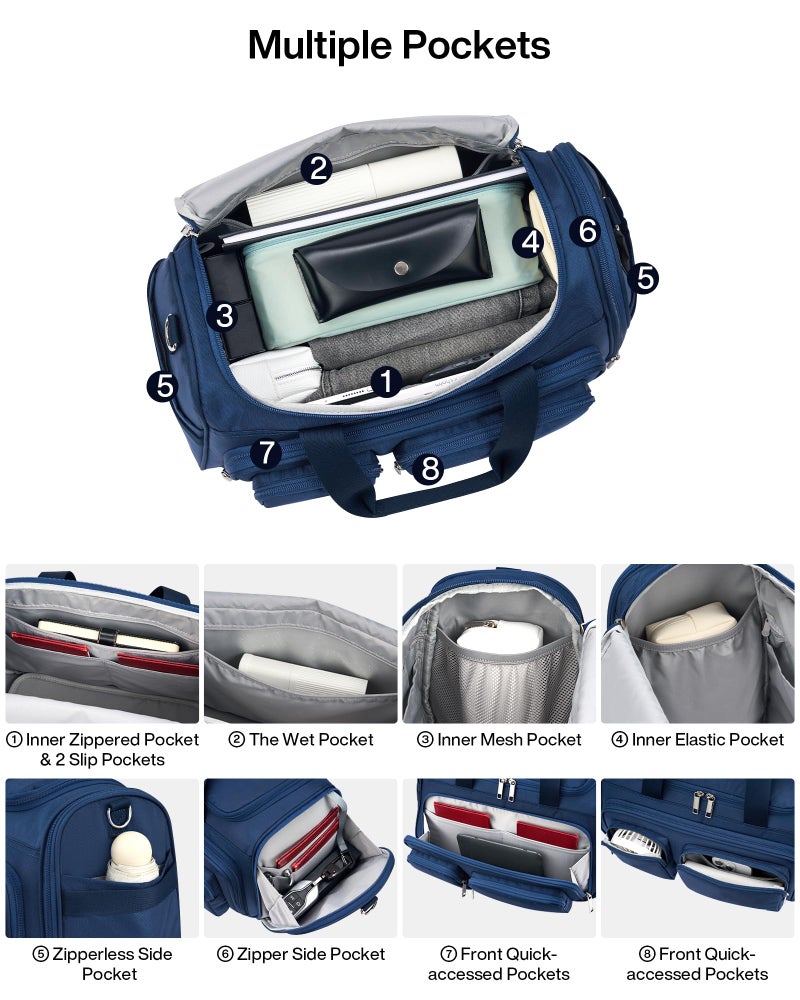 MILADA Underseat Carry On Luggage Bags for Travel Lightweight Foldable Carry On Bags for Airplanes Small Duffle Bag for Men Women TSA Approved Underseat Bag Travel Tote Bags, Blue - Image 3