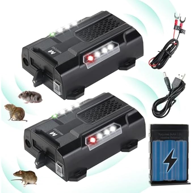 rayihni Rodent Repellent Ultrasonic Under Hood Battery Operated or Wire Installation with Strobe Lights & Vibrations, Keep Rat Mice Away from Car Engine Truck Garage Attic Vehicle Protection - Image 1