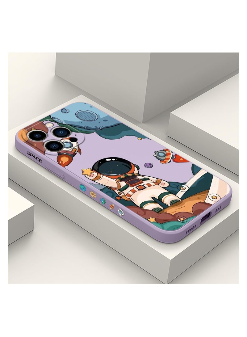 غطاء هاتف iPhone 12 Pro Max بتصميم زهرة فراشة فضائي لطيف، مع بطانة ناعمة من الألياف الدقيقة ومصنوع من السيليكون السائل النحيف، متوفر باللون البنفسجي الفاتح. - Image 1
