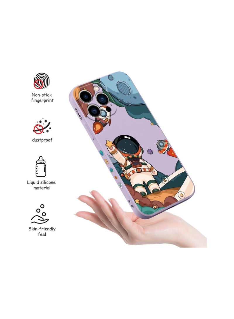 غطاء هاتف iPhone 12 Pro Max بتصميم زهرة فراشة فضائي لطيف، مع بطانة ناعمة من الألياف الدقيقة ومصنوع من السيليكون السائل النحيف، متوفر باللون البنفسجي الفاتح. - Image 4