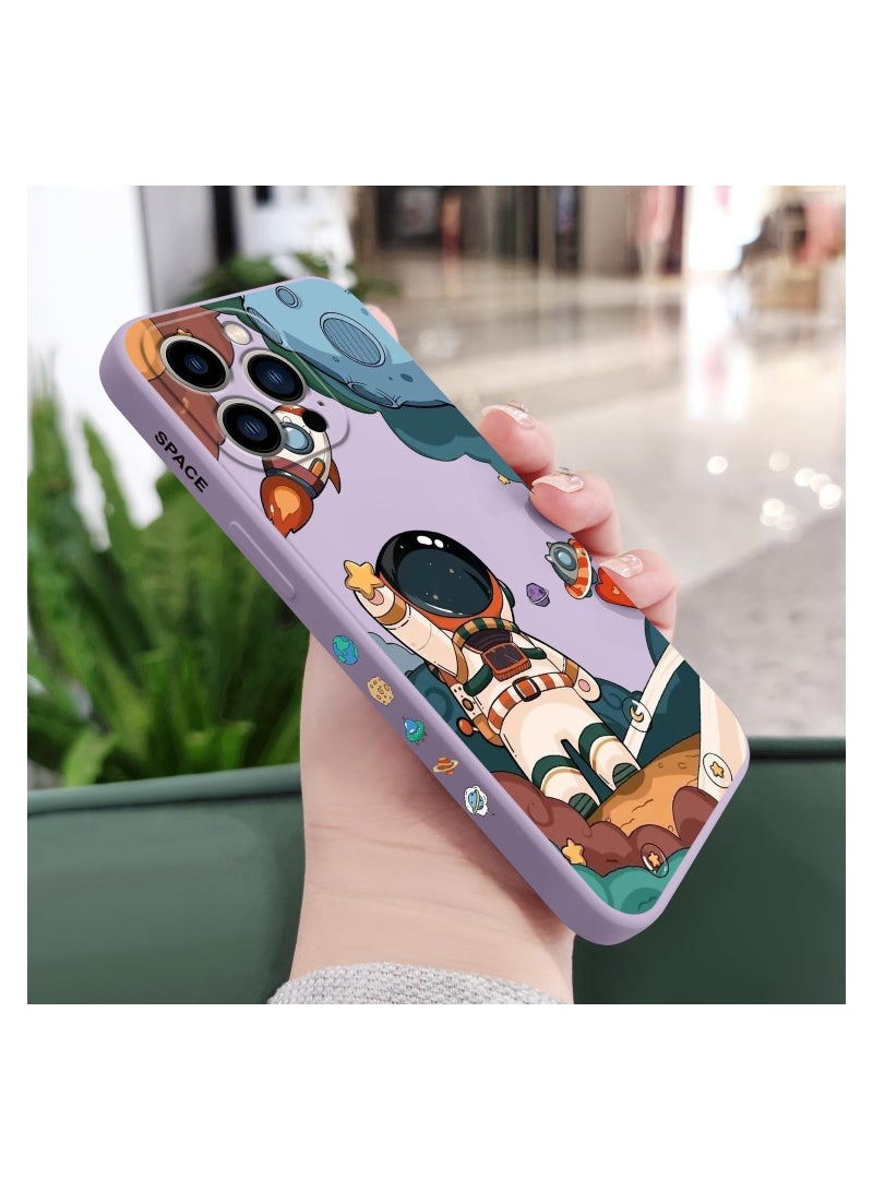 غطاء هاتف iPhone 12 Pro Max بتصميم زهرة فراشة فضائي لطيف، مع بطانة ناعمة من الألياف الدقيقة ومصنوع من السيليكون السائل النحيف، متوفر باللون البنفسجي الفاتح. - Image 3