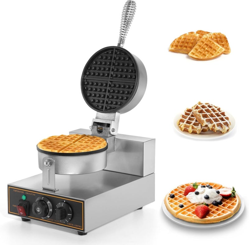 GURUBHAI EQUIPMENTS Gurubhai Equipments 1200W Belgian Waffle Maker Round NonStick Waffle Iron with Time Control TeflonCoated Pan Stainless Steel Body 220V  - Image 1