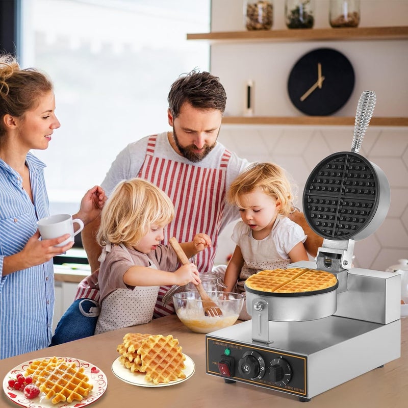 GURUBHAI EQUIPMENTS Gurubhai Equipments 1200W Belgian Waffle Maker Round NonStick Waffle Iron with Time Control TeflonCoated Pan Stainless Steel Body 220V  - Image 2