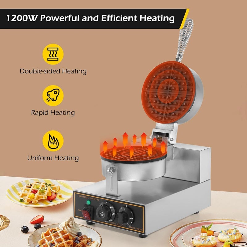 GURUBHAI EQUIPMENTS Gurubhai Equipments 1200W Belgian Waffle Maker Round NonStick Waffle Iron with Time Control TeflonCoated Pan Stainless Steel Body 220V  - Image 5