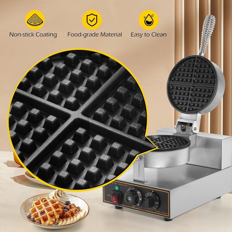 GURUBHAI EQUIPMENTS Gurubhai Equipments 1200W Belgian Waffle Maker Round NonStick Waffle Iron with Time Control TeflonCoated Pan Stainless Steel Body 220V  - Image 3
