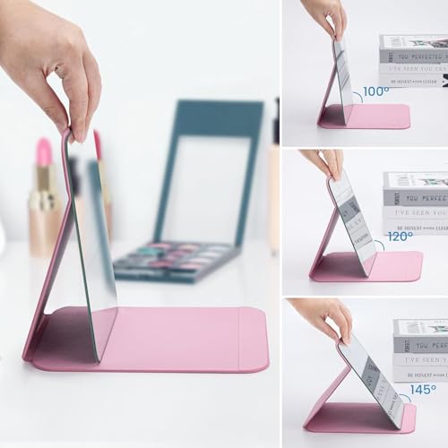 ONICORN Portable Makeup Mirror with Foldable Stand | Adjustable Vanity Mirror for Travel, Desk & Home | Compact Lightweight Design for Skincare, Grooming & Daily Use – Pink - Image 2