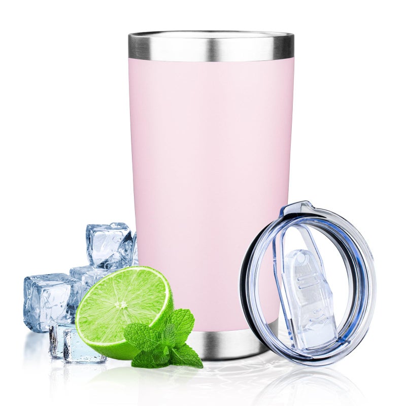 FLIFQI FristChoice 20oz Tumbler with Lid Double Wall Vacuum Insulated Travel Coffee Mug Stainless Steel Thermal Cup Powder Coated Sturdy Coffee Tumbler Bulk for Hot and Cold Beverage (Pink,1) - Image 1