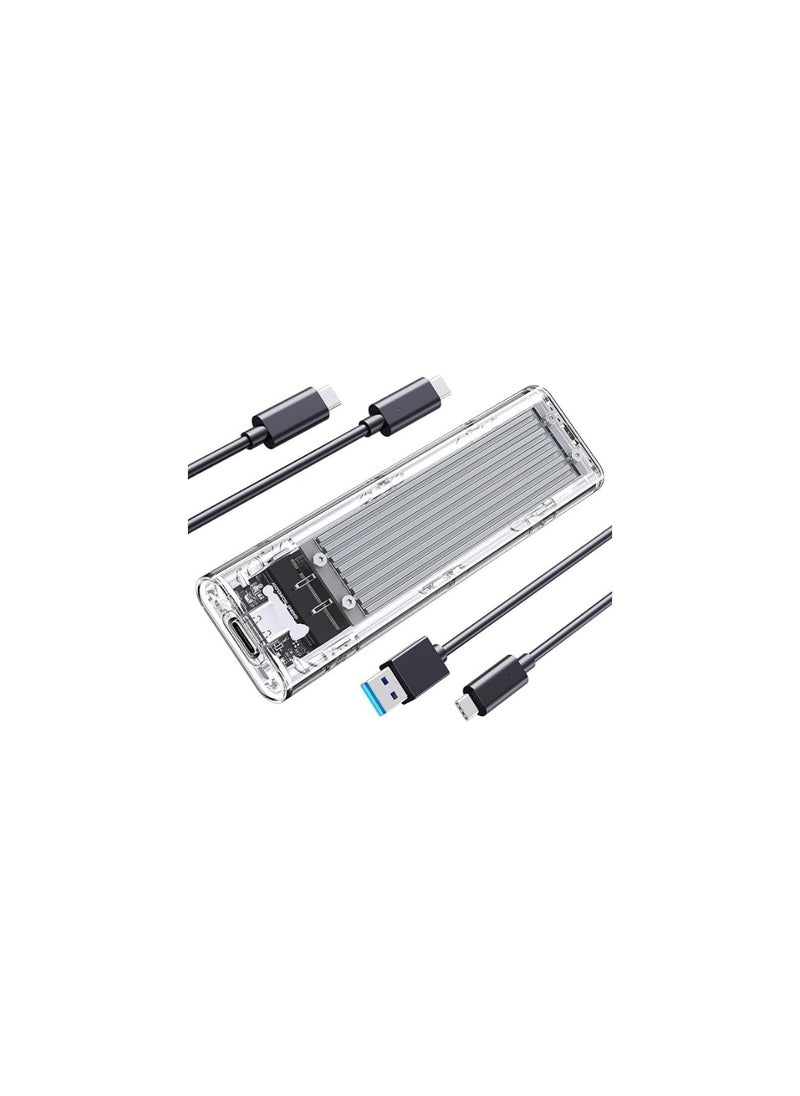 ماركة غير محددة علبة شفافة خارجية لمحرك SSD M.2  بمنفذ USB-C – سرعة 10 جيجابت – بدون أدوات – فضي 