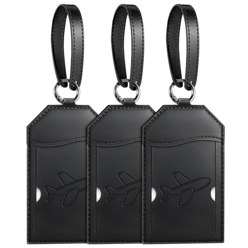 Mayski 3 Pack Luggage Tags, TSA Approved Suitcase Bag Tags with Name ID Card, Black Airplane - Image 1