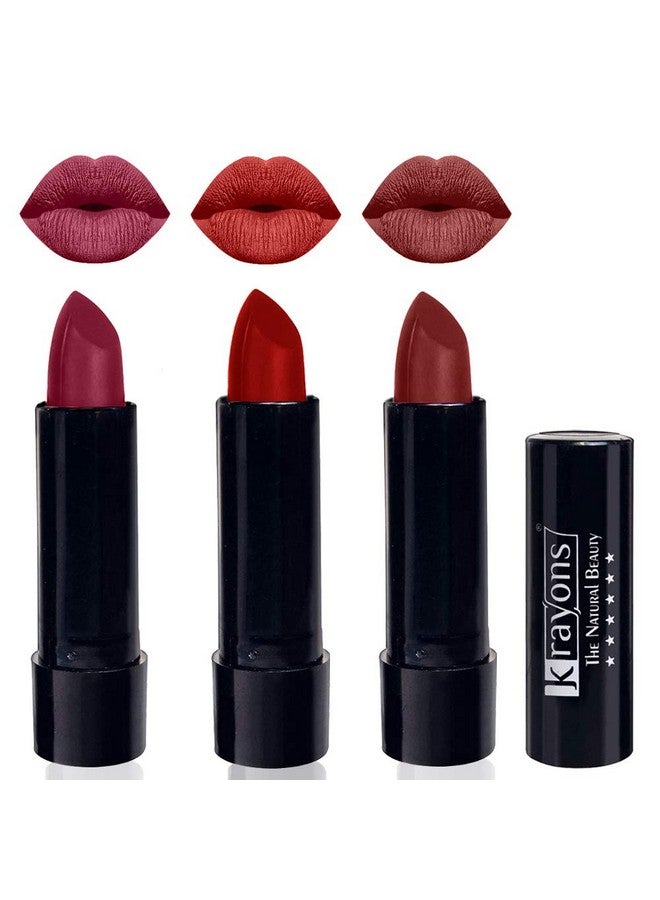 كرايونز أحمر شفاه كرايون لطيف غير لامع، مقاوم للماء، يدوم طويلاً، وردي صادم، مركز المسرح، أحمر كرزي، 3.5 جرام لكل عبوة (عبوة من 3 قطع) - Image 1