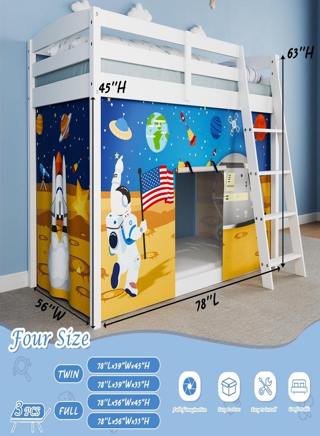 YRDKB Astronaut Bunk Bed Curtains - 45H Premium and Customizable Cartoon Loft Bed Curtains for Children to Enhance The Imaginative Creation Bedroom Curtains(3PCS,Full) - Image 2