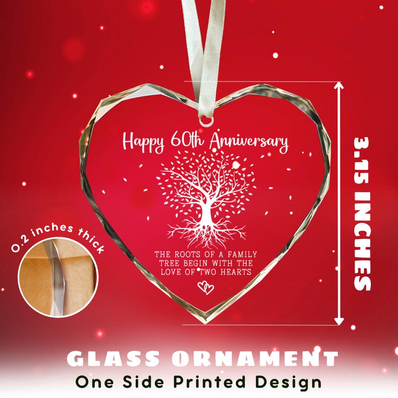SUCHAGIFT Gifts for 60th Anniversary - 60th Wedding Anniversary Ornament - 60 Wedding Anniversaries Ideas  Anniversay Married Gifts - 60 Married Gift for Grandparents  Parents  Couple - Glass Ornament - Image 2