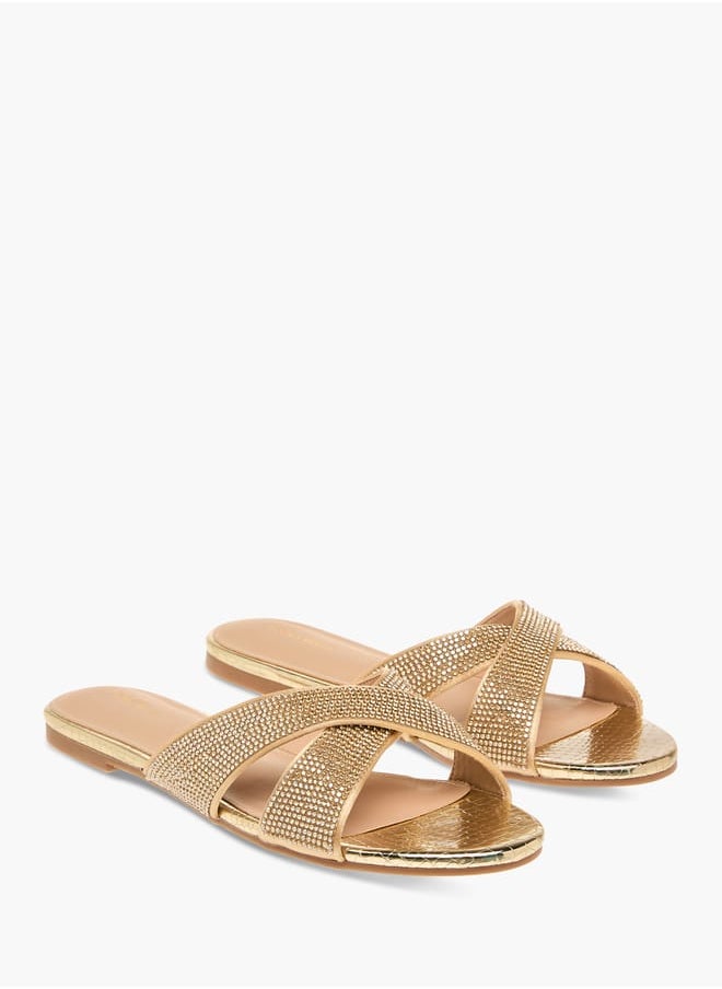 Flora Bella By Shoexpress Women Embellished Cross Strap Slip-On Flat Sandals  - Image 1