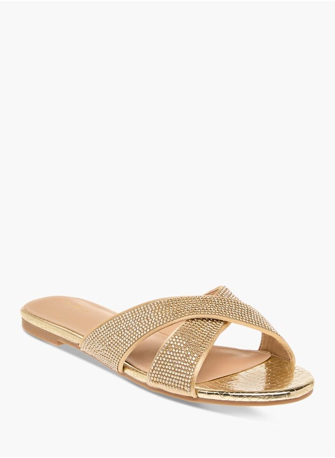 Flora Bella By Shoexpress Women Embellished Cross Strap Slip-On Flat Sandals  - Image 2