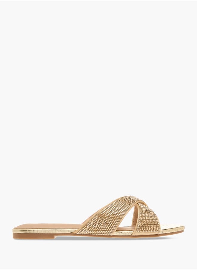 Flora Bella By Shoexpress Women Embellished Cross Strap Slip-On Flat Sandals  - Image 3