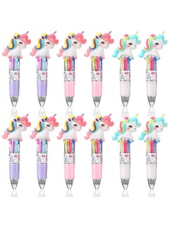 KASTWAVE 12 Pieces Mini Unicorn Dinosaur Pen Multicolor Unicorn Dinosaur Ballpoint Pen Retractable Gel Ink Unicorn Dinosaur Pen Shuttle Pen for Kid Office School Party Favor  - Image 1