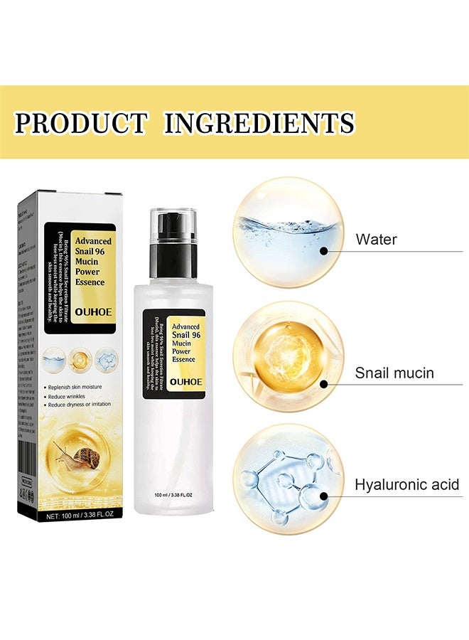 OUHOE Advanced Snail 96 Mucin Power Essence 100ml,Relpnish Skin Moisture,Reduce Wrinkles,Hydrating Serum for Dull & Damaged Skin,Sun Spots and Improves Skin Tone for Women and Men - Image 4