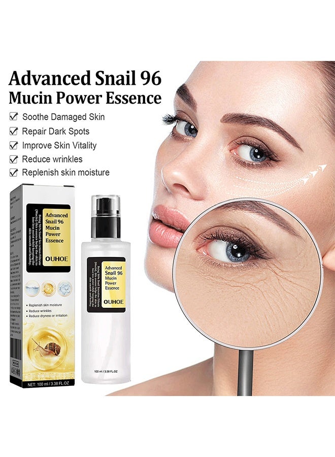 OUHOE Advanced Snail 96 Mucin Power Essence 100ml,Relpnish Skin Moisture,Reduce Wrinkles,Hydrating Serum for Dull & Damaged Skin,Sun Spots and Improves Skin Tone for Women and Men - Image 2