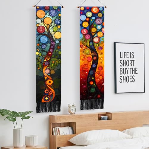 AOHMPT Pack of 2 Long Vertical Tapestry,Nature Landscape Tapestry with Serene Mountain River, Moon & Sun Motifs,Traditional Ink Painting Wall Art , Zen Aesthetic Wall Hanging for Living Room Bedroom Decor 13" W x 51" H" - Image 3