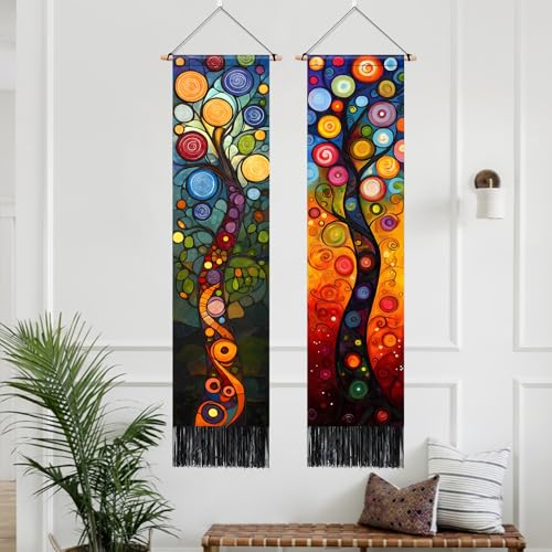 AOHMPT Pack of 2 Long Vertical Tapestry,Nature Landscape Tapestry with Serene Mountain River, Moon & Sun Motifs,Traditional Ink Painting Wall Art , Zen Aesthetic Wall Hanging for Living Room Bedroom Decor 13" W x 51" H" - Image 2