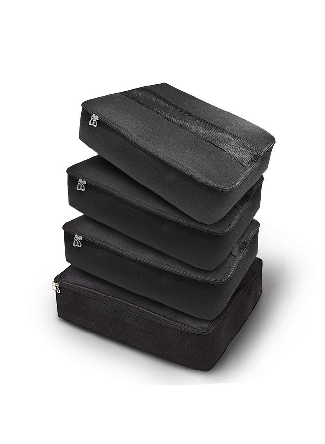 IMAWORKS Clothes Storage Box/Covers/Bags with Zip 4 Big (18 x 13 x 4.5 inch) as Wardrobe Organizer for Huge Silk Saree/Big Lehenga/Dresses/Shirts/Trousers/Gown/Quilts - Black - Image 1
