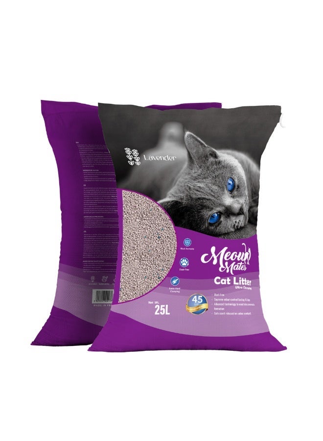 Meow Mates Bentonite Cat Litter 25L – Lavender Scent | Ultra Clumping, Odor Lock & Low Dust