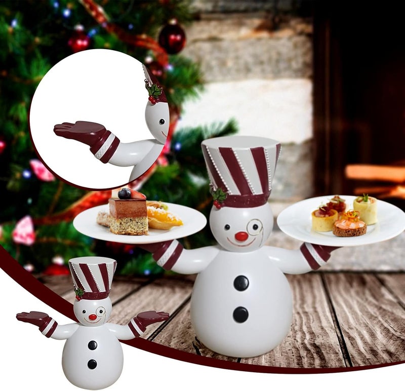 woobles Snowman Treats Holder, Santa Butler with Tray, Snowy Day Santa Holding Tray Christmas Decoration, Handpainted Resin Santa Treats Holder, Cute Snowman Santa Snacks Fruit Plate Decoration Resin Statue - Image 2