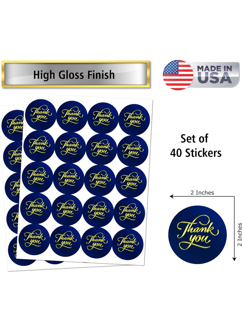 RokAPary 40 Thank You Stickers 2 Inch Big Round Glossy Labels Great for Weddings Bridal Shower Engagement Party Birthday Baby Shower Party Favors Dcor Tags Games and Supplies Made in USA Blue  - Image 3