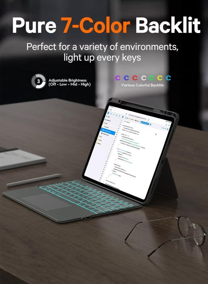 Magnetic Removable Cover and 7 Color Backlight, Smart Trackpad, 15°-180° Adjustable, Portrait/Landscape, Rugged Keyboard Case for iPad 10th and 11th Gen (A16), Keyboard for iPad 11th Gen 2025/10th Gen 2022, - Image 4