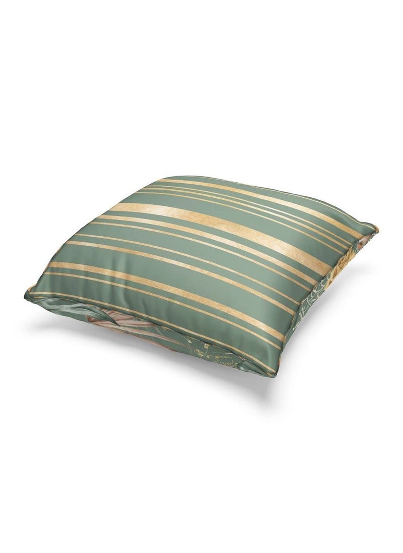 Bianca BIANCA Designer Reversible Printed Silk Linen Cushion Covers -2pc 16 X16 Set (Suzane) | with Contrast Front & Back Digital Print | - Hidden Zipper Floral-Stripe-sage/Beige  - Image 4