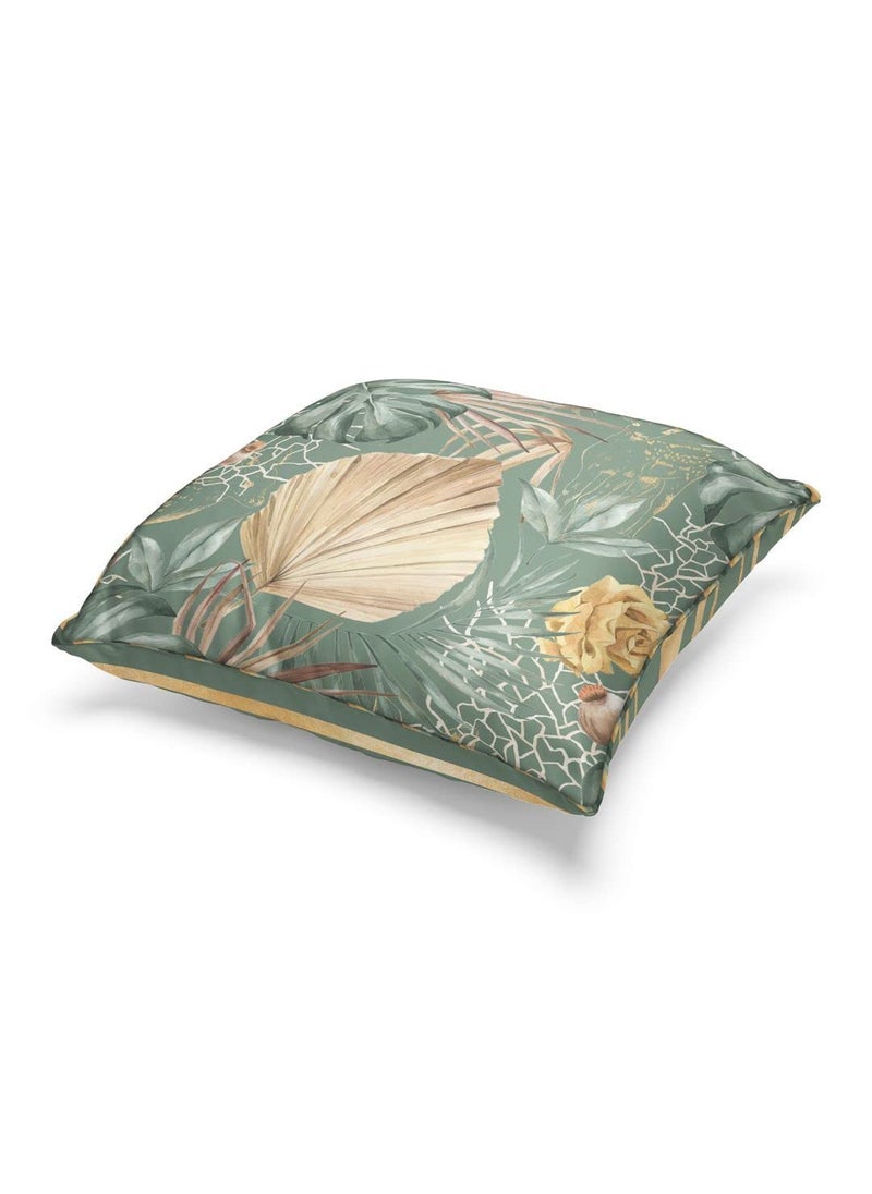 Bianca BIANCA Designer Reversible Printed Silk Linen Cushion Covers -2pc 16 X16 Set (Suzane) | with Contrast Front & Back Digital Print | - Hidden Zipper Floral-Stripe-sage/Beige  - Image 3