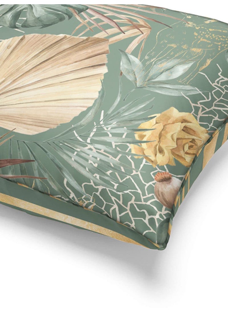 Bianca BIANCA Designer Reversible Printed Silk Linen Cushion Covers -2pc 16 X16 Set (Suzane) | with Contrast Front & Back Digital Print | - Hidden Zipper Floral-Stripe-sage/Beige  - Image 5