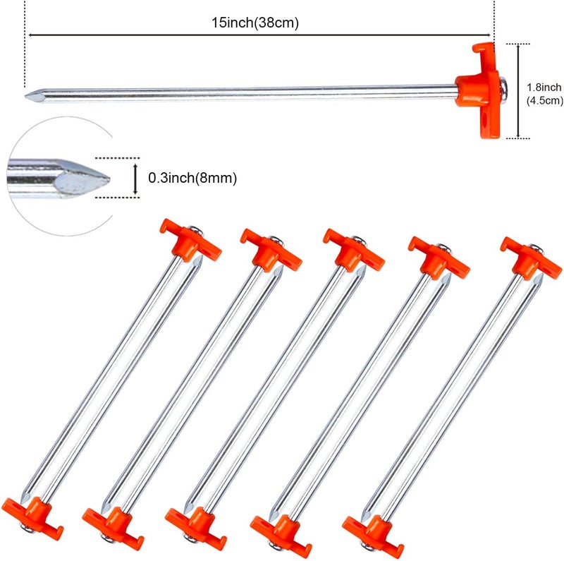 AbcCanopy 11 Inch Tent Stakes 10 Pcs Non-Rust Metal Ground Anchors, Heavy Duty Spikes with 4 Ropes for Outdoor Camping, Orange - Image 2