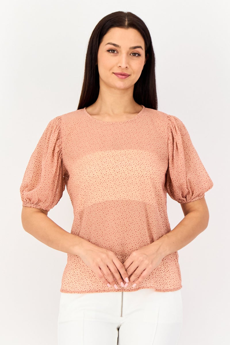 VERO MODA I Scenery By Vero Moda Women Round Neck Puffed Sleeve Micro Dot Top, Multicolor - Image 1