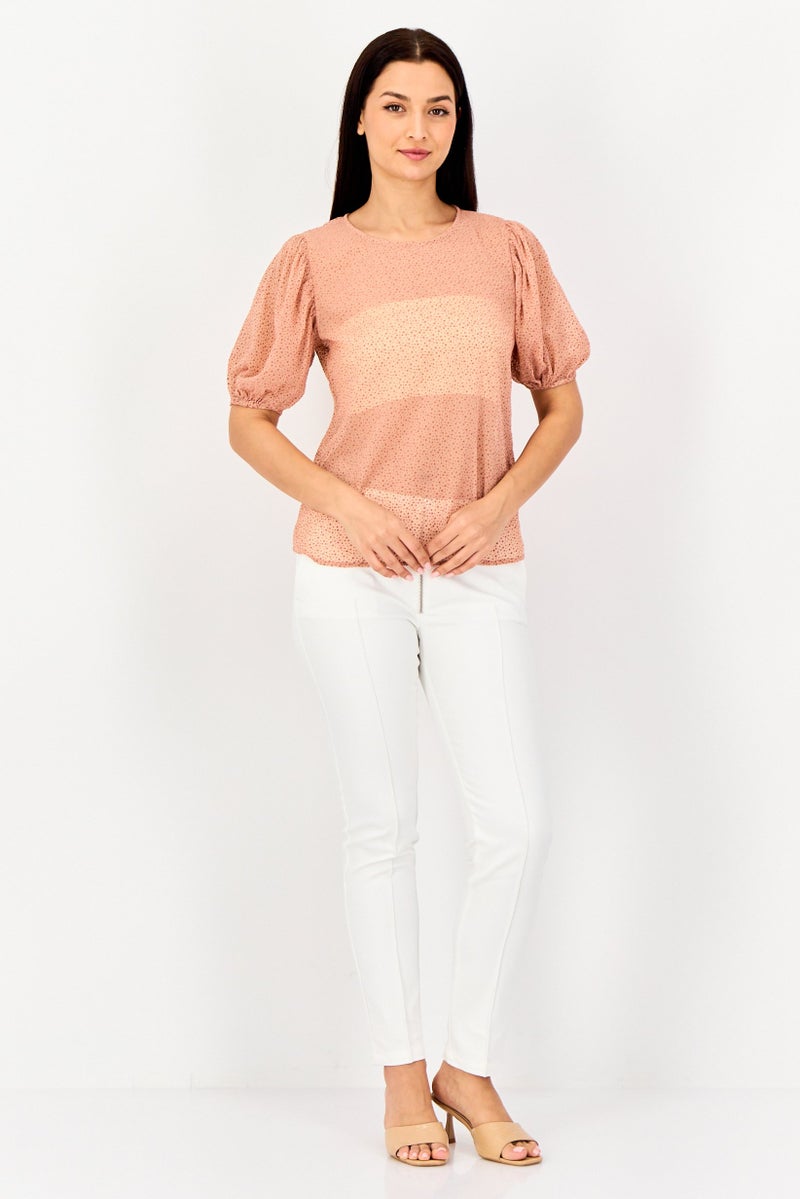 VERO MODA I Scenery By Vero Moda Women Round Neck Puffed Sleeve Micro Dot Top, Multicolor - Image 3