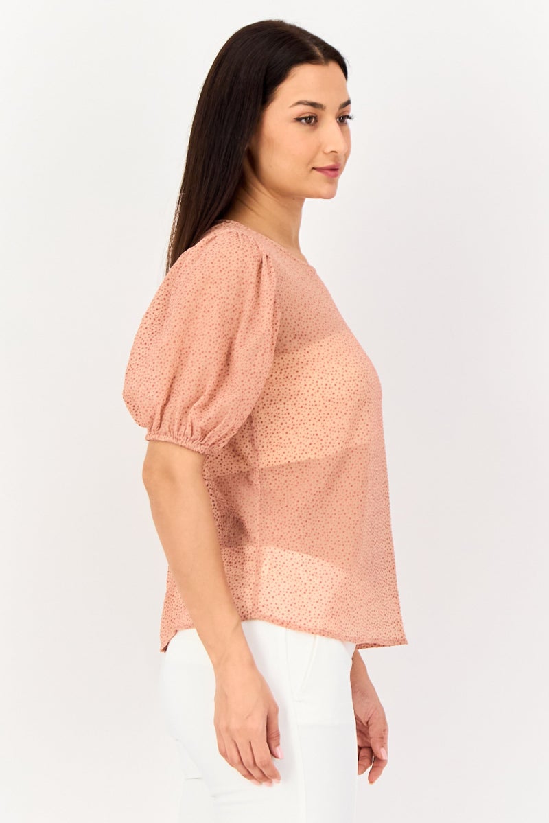 VERO MODA I Scenery By Vero Moda Women Round Neck Puffed Sleeve Micro Dot Top, Multicolor - Image 4