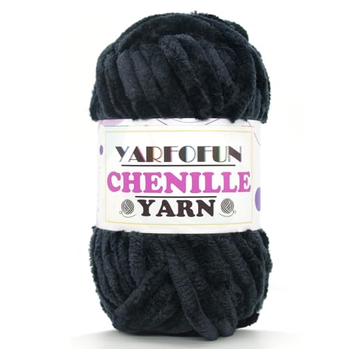 YARFOFUN Velvet Chenille Yarn for Crocheting,Black Fluffy Velvet Plush Thick Soft Chunky Chenille Baby Blanket Yarn for Crocheting Knitting Beginners 100g/49.2yd（Black） - Image 1