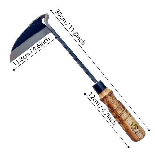 ALANX 12 Inch Japanese Gardening Hand Weeding Sickle, Weeding Hoe with Long Wooden Handle - Image 2