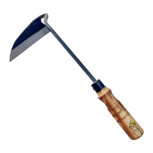 ALANX 12 Inch Japanese Gardening Hand Weeding Sickle, Weeding Hoe with Long Wooden Handle - Image 1