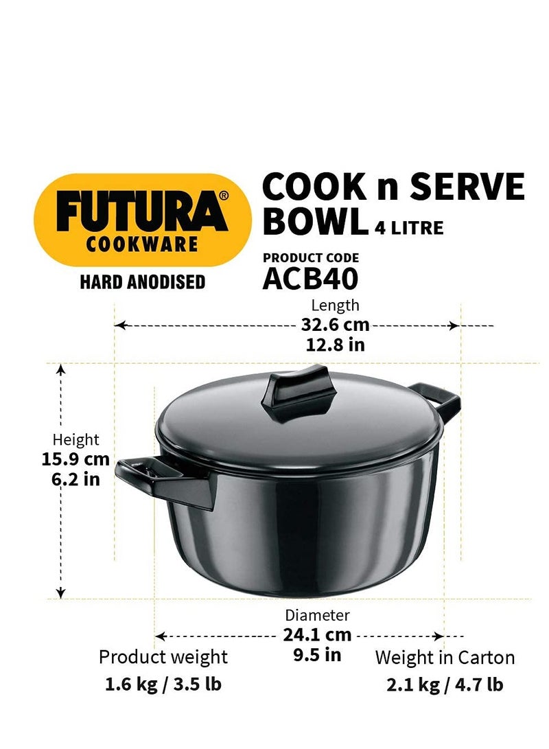 هوكينز Hawkins Futura 4 Litre Cook n Serve Bowl, Hard Anodised Saucepan with Hard Anodised Lid, Sauce Pan for Cooking and Serving, Black (ACB40), Aluminium - Image 2