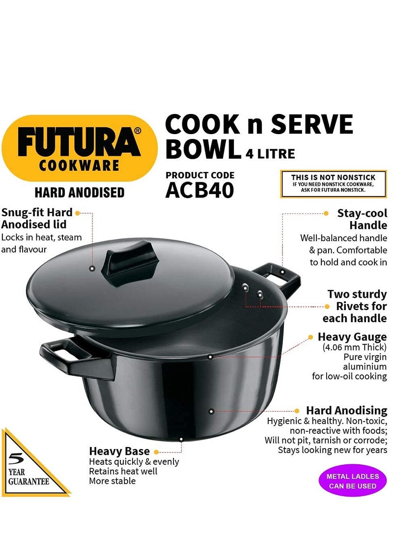 هوكينز Hawkins Futura 4 Litre Cook n Serve Bowl, Hard Anodised Saucepan with Hard Anodised Lid, Sauce Pan for Cooking and Serving, Black (ACB40), Aluminium - Image 3