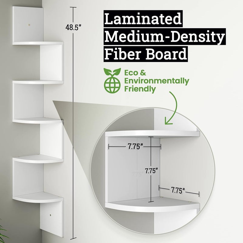 Greenco 5Tier Floating Corner Shelves Wall Organizer Storage EasytoAssemble Wall Mount Shelves for Bedrooms Bathroom Kitchen Offices and Living RoomsRustic White Finish - Image 3