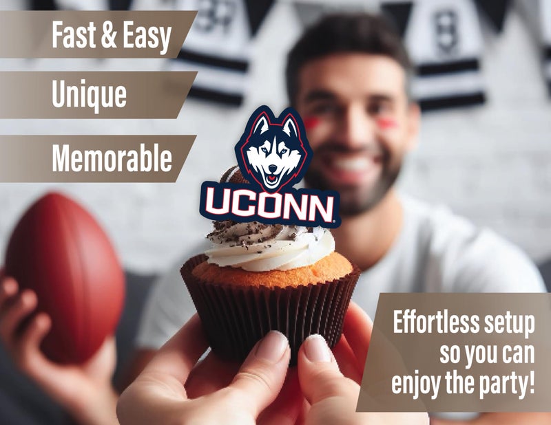 PartyKandy UConn Cupcake Toppers (24 Pcs) University of Connecticut Party Supplies for Football  Birthday Gift  Graduation Party Decorations (UConn Huskies) - Image 2