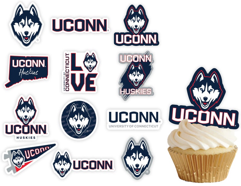 PartyKandy UConn Cupcake Toppers (24 Pcs) University of Connecticut Party Supplies for Football  Birthday Gift  Graduation Party Decorations (UConn Huskies) - Image 1