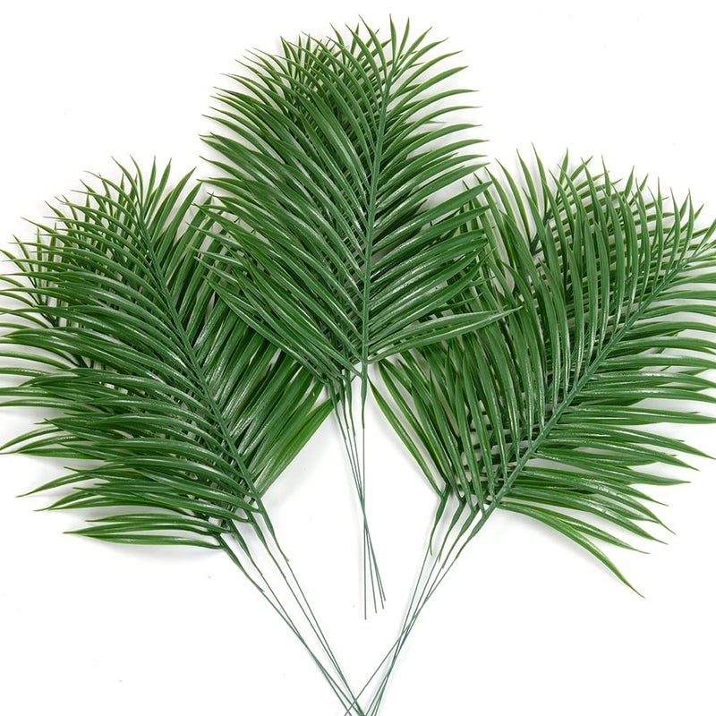 CLONG 12pcs Artificial Palm Leaves Tropical Plants Faux Fake Palm Fronds Plant (Green) - Image 1