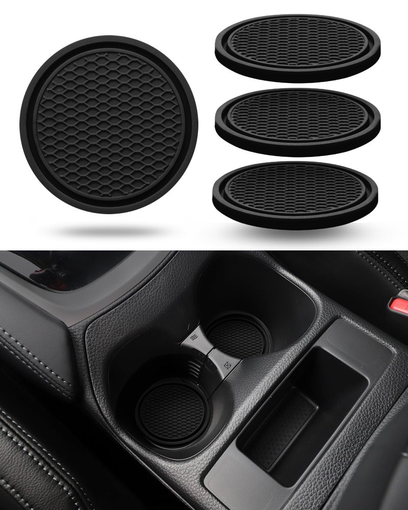 DECURCAR Coaster for Car Cup Holder 4 Pack Silicone Auto Car Drink Coasters Mat Universal NonSlip Inserts Car Interior Accessories Black - Image 3