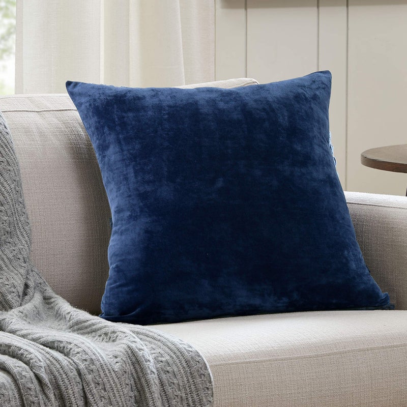 EVOLIVE Soft Micromink Faux Fur Faux Velvet Euro Sham Cover Pillowcase Replacement with Zipper Closure 26x26 Euro Sham Navy